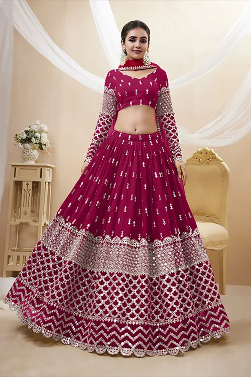 Hot Pink Embroidered Bridal Lehenga Choli in Georgette
