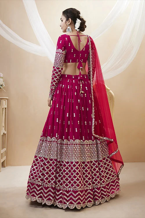 Hot Pink Embroidered Bridal Lehenga Choli in Georgette