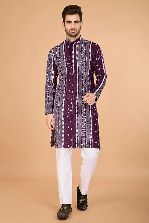 Purple Traditional Look Ethnic Wear Kurta for Men