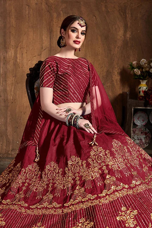 Indian Ethnic Wear Red Colour Foil Embroidery Lehenga Choli