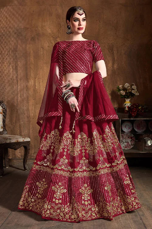 Indian Ethnic Wear Red Colour Foil Embroidery Lehenga Choli