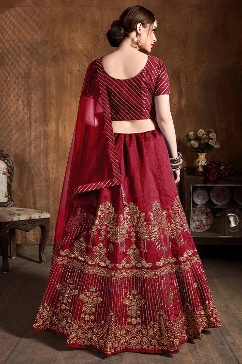 Indian Ethnic Wear Red Colour Foil Embroidery Lehenga Choli