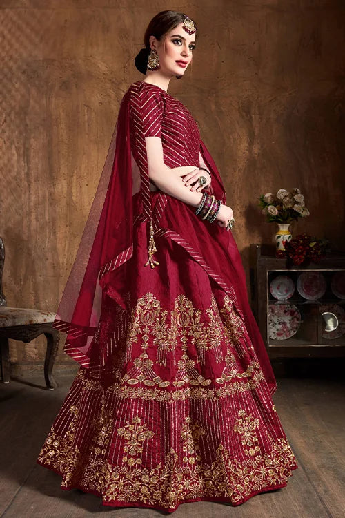 Indian Ethnic Wear Red Colour Foil Embroidery Lehenga Choli