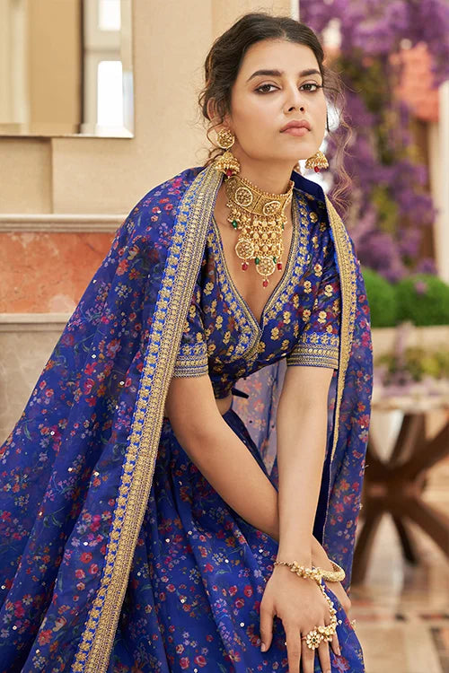 Indian Luxury Exclusive Blue Colour Embroidery Lehenga Choli In Women
