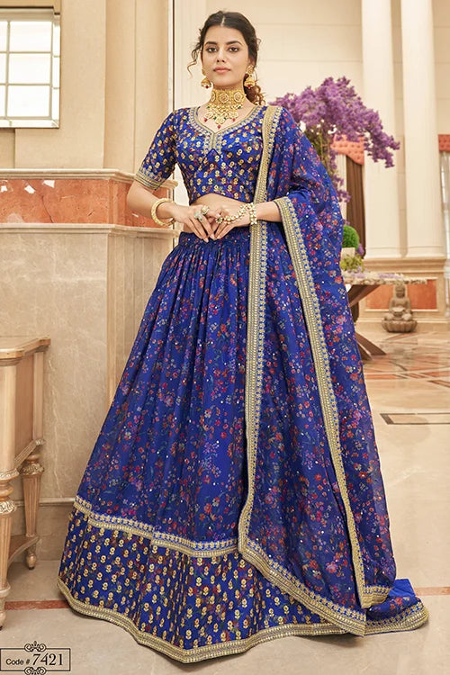Indian Luxury Exclusive Blue Colour Embroidery Lehenga Choli In Women