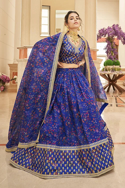 Indian Luxury Exclusive Blue Colour Embroidery Lehenga Choli In Women