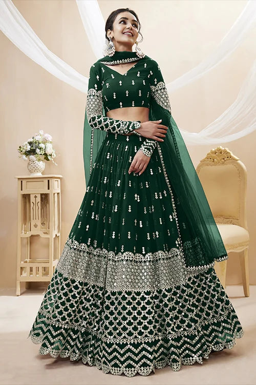 Indian Luxury Exclusive Tree Green Color  Embroidered Lehenga Choli