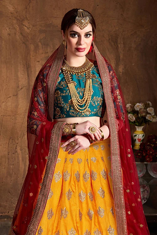 Indian Luxury Exclusive Yellow Colour Embroidery Lehenga Choli