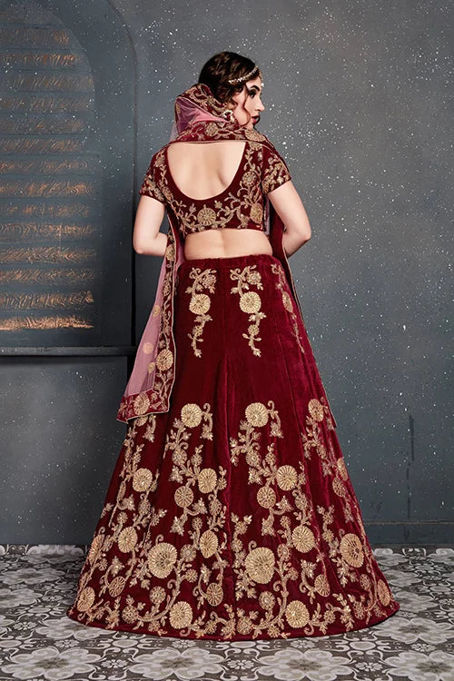 Indian Wear Embroidery Lehenga Choli In Marron Color