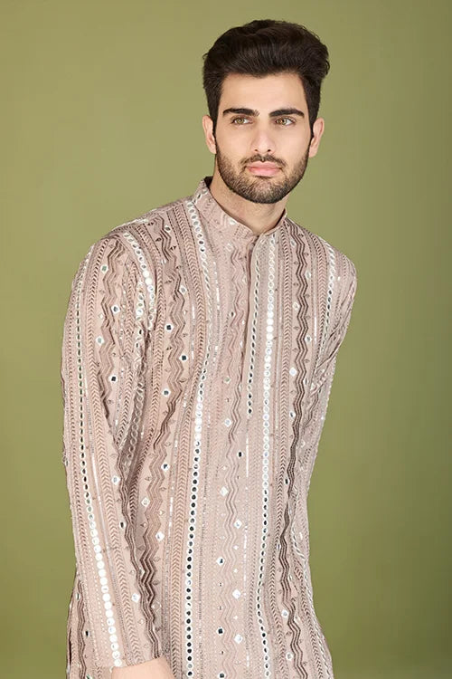 Viscose Rayon Ivery Color Heavy Embroidered Kurta for Men