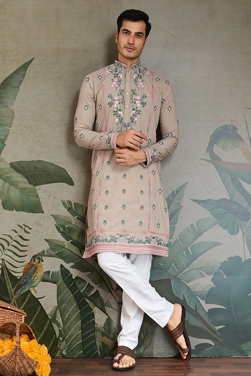 Ivory Embroidered Fancy Kurta For Men