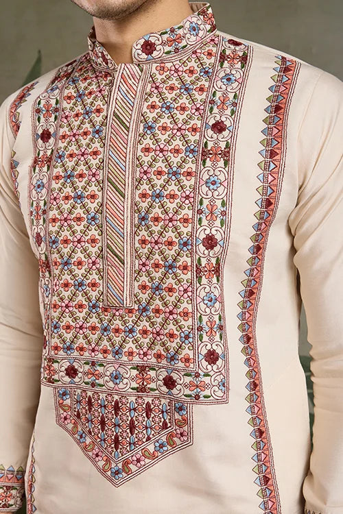 Classic Ivory Embroidered Kurta Pajama for Men