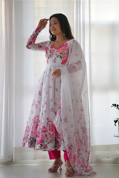 Organza Silk Full Flair Kali Pattern Anarkali Suit with Dupatta