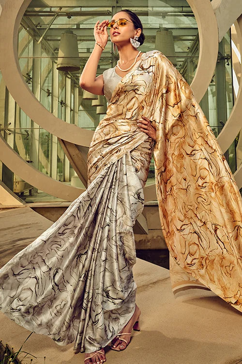 Karishma Style Satin Crepe Digital Print with Beautiful Saree Collection