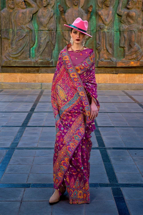 Designer Wedding Saree in Kashmiri Pashmina Organza