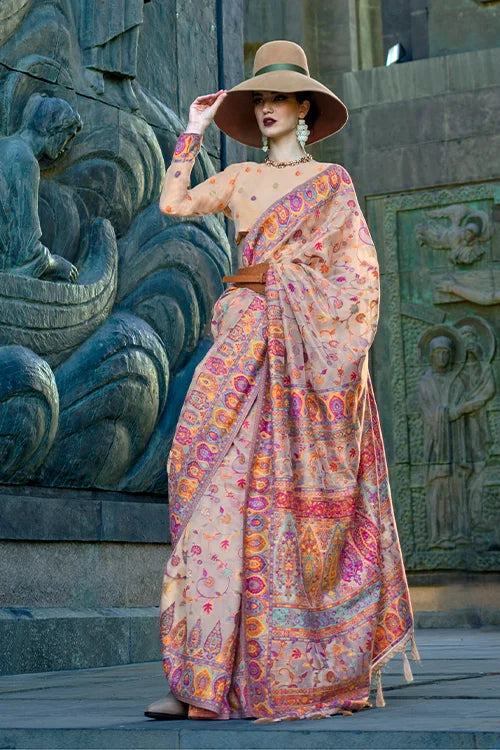 Kashmiri Pashmina Organza Silk Saree with Blouse
