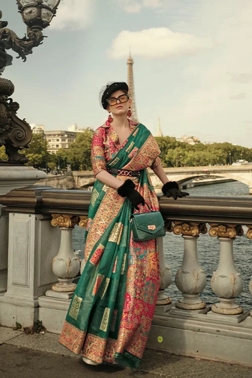 Kashmiri Zari Weaving Satin Silk Saree for Women