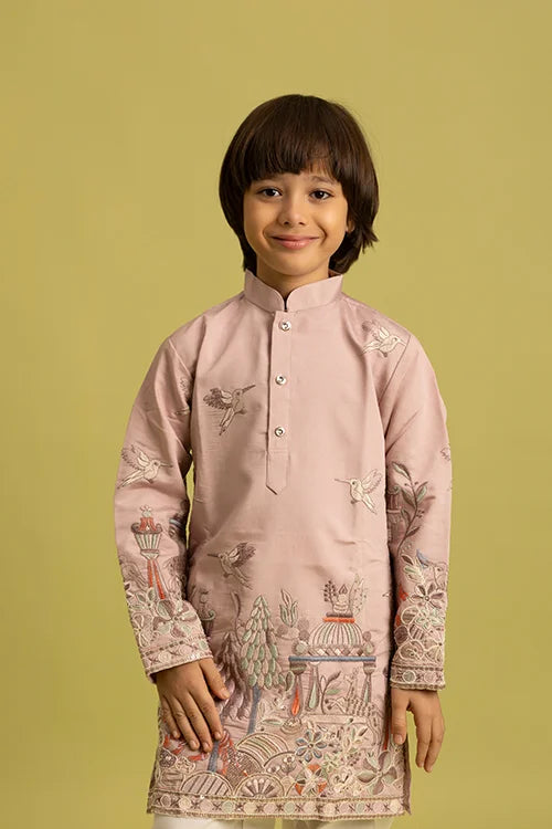 Premium Peach Color Vantara Style Boys Kurta with Pajama