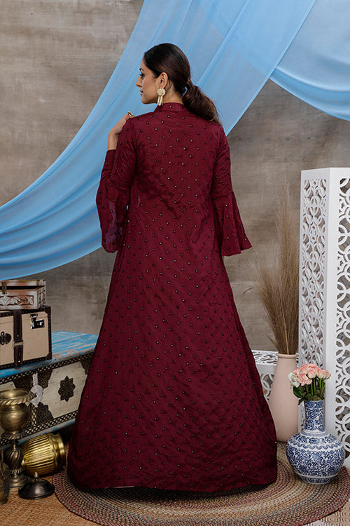 Koti Style Dusty Pink Net Sequins Embroidered Work Lehenga Choli