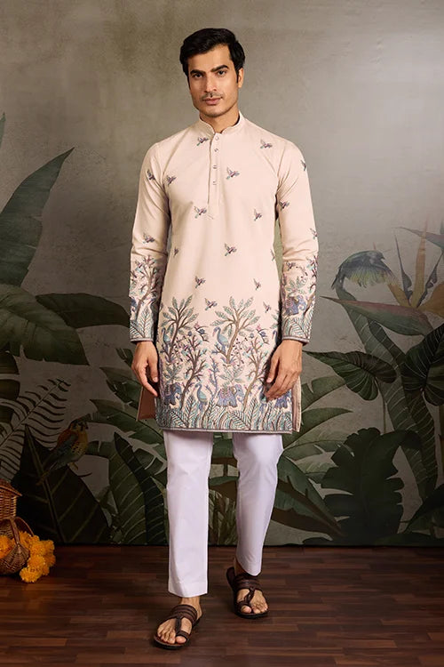 Beige Embroidered Work Beautiful Kurta for Men