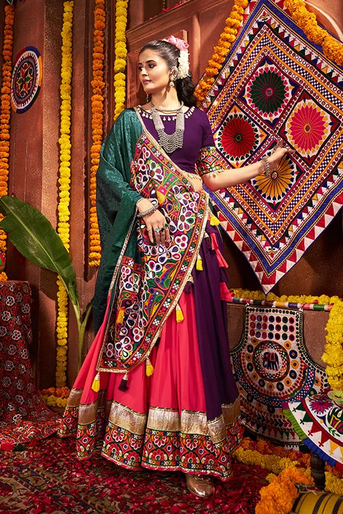 Colorful Navratri Chaniya Choli Set With Mirror Work