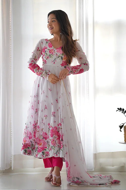Organza Silk Full Flair Kali Pattern Anarkali Suit with Dupatta