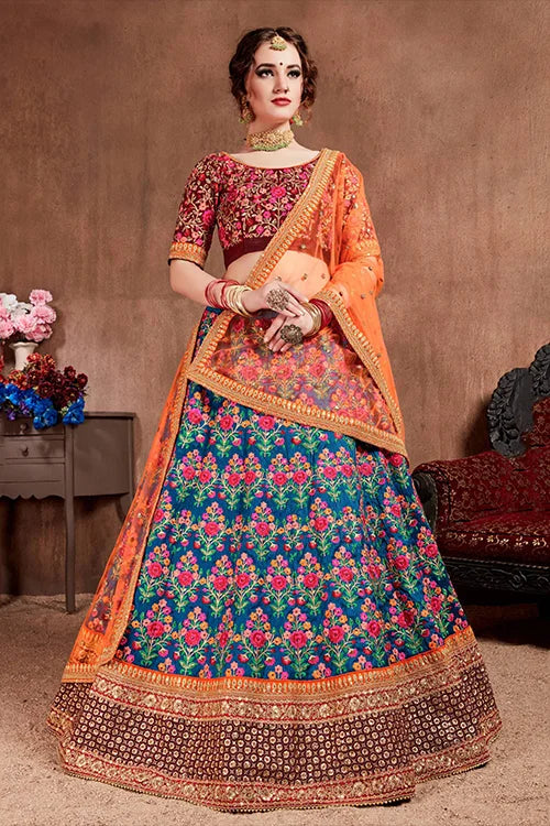 Latest Navy Blue Sequins Embroidery Lehenga Choli For Women
