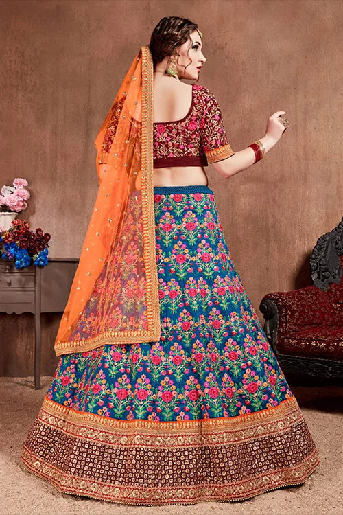 Latest Navy Blue Sequins Embroidery Lehenga Choli For Women