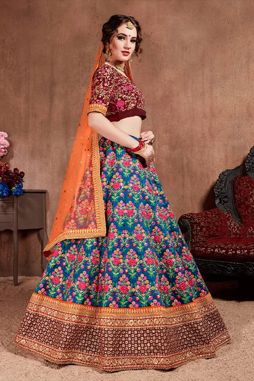 Latest Navy Blue Sequins Embroidery Lehenga Choli For Women