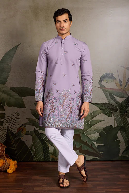 Premium Lavender Embroidered Kurta for Mens Wear
