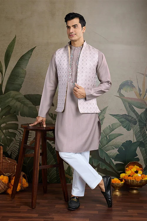 Designer Lavender Kurta & Open Koti for Men