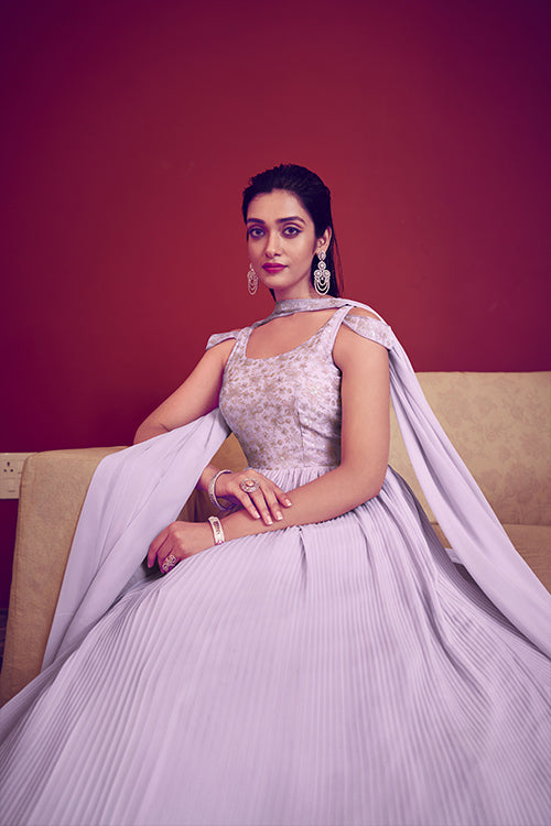 Lavender Ready to Wear Exclusive Traditional Look Embroidered Gown