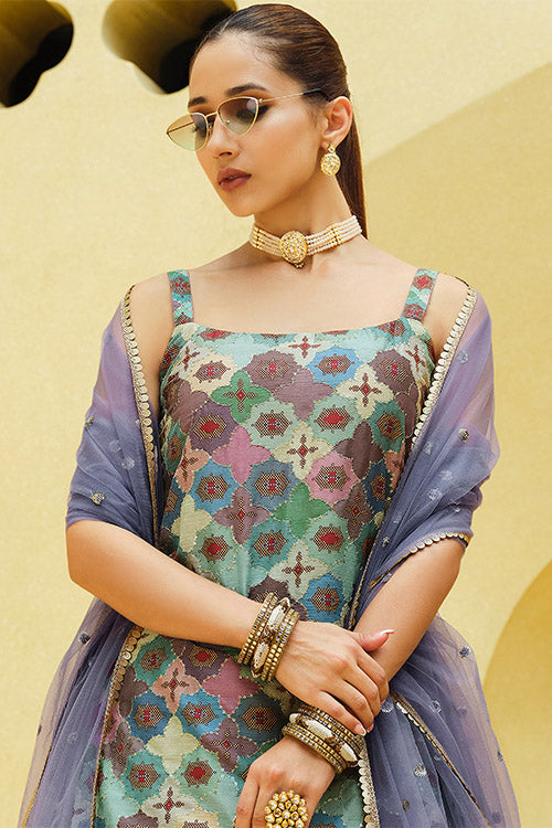 Lavender Chinon Silk Lehenga Choli With Dupatta