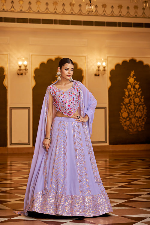 Lavender Georgette Sequins Embroidered Lehenga Choli