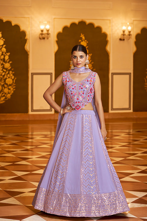 Lavender Georgette Sequins Embroidered Lehenga Choli