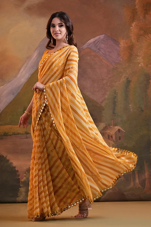 Yellow Heavy Georgette Saree with Designer Look