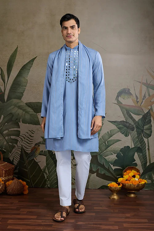 Light Blue Mirror Work Kurta – Elegant & Stylish