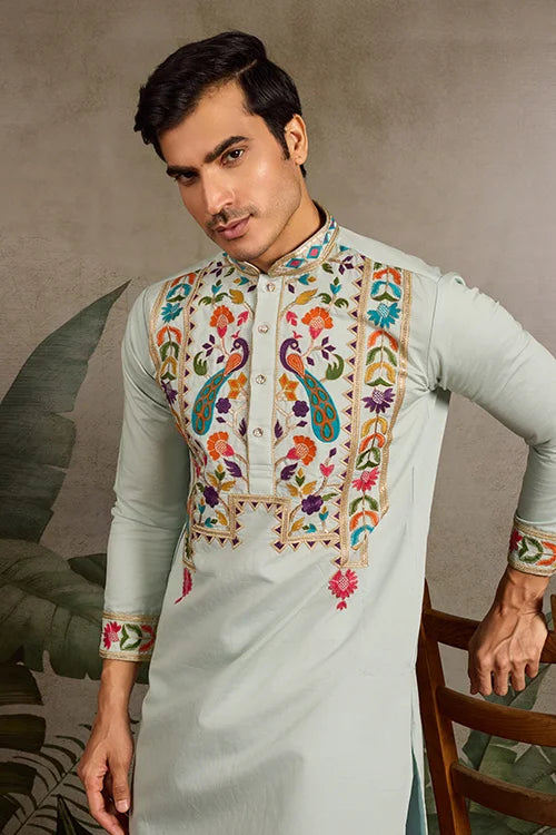 Pista Color Wedding Special Kurta Design for Mens Wear