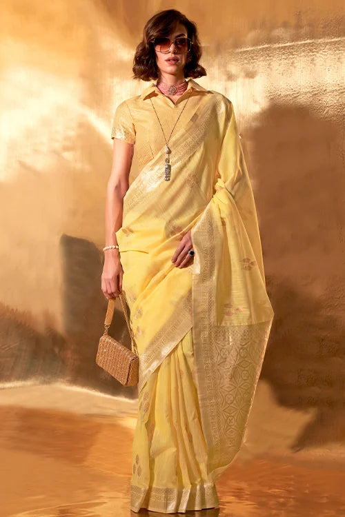 Chanderi Silk Woven Zari Broad Border Saree With Unstitched Blouse
