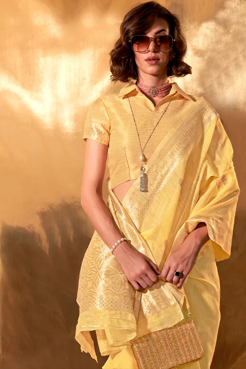 Chanderi Silk Woven Zari Broad Border Saree With Unstitched Blouse