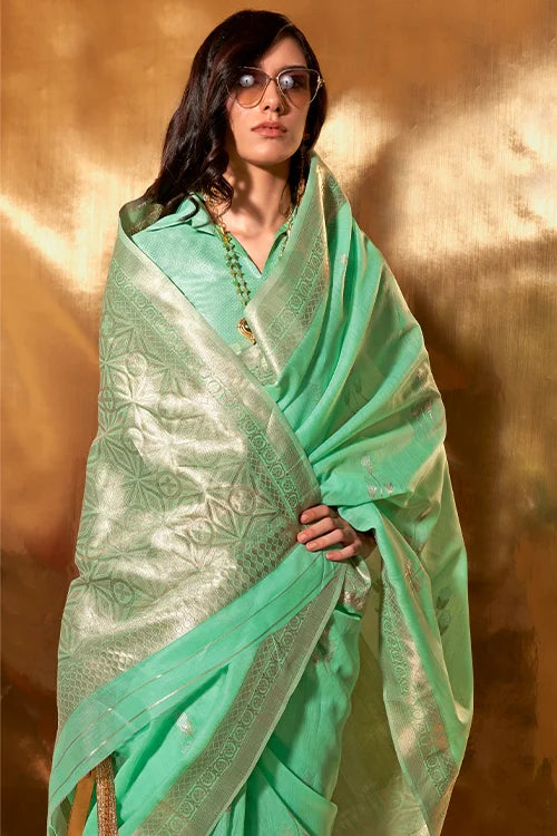 Booti Organza Handloom Weaving Art Silk Saree With Blouse