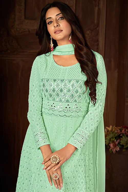 Long Flared Faux Georgette Sequins Embroidered Work Collection