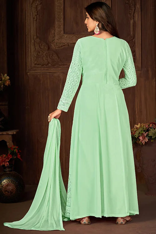 Long Flared Faux Georgette Sequins Embroidered Work Collection