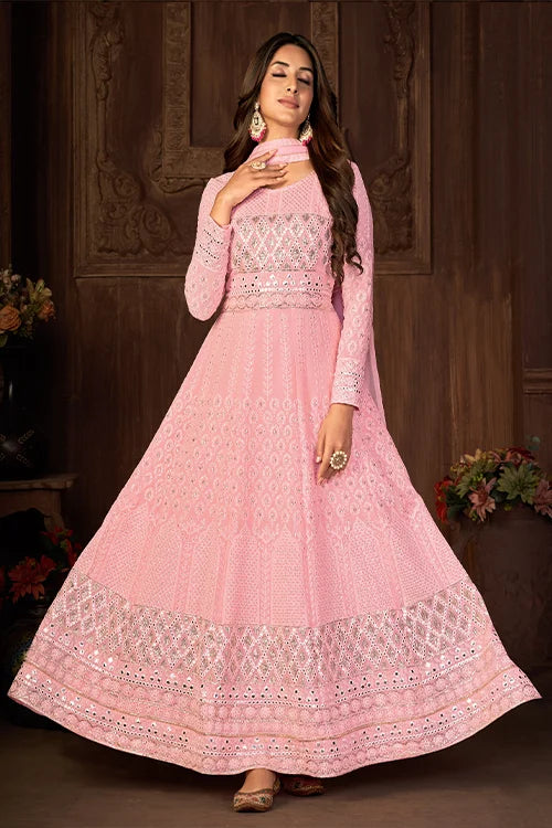 Long Flared Faux Georgette Sequins Embroidered Work Collection