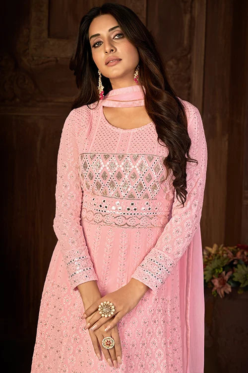 Long Flared Faux Georgette Sequins Embroidered Work Collection