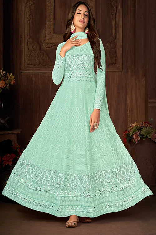 Long Flared Faux Georgette Sequins Embroidered Work Collection