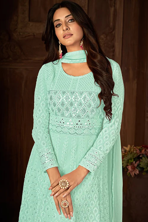 Long Flared Faux Georgette Sequins Embroidered Work Collection