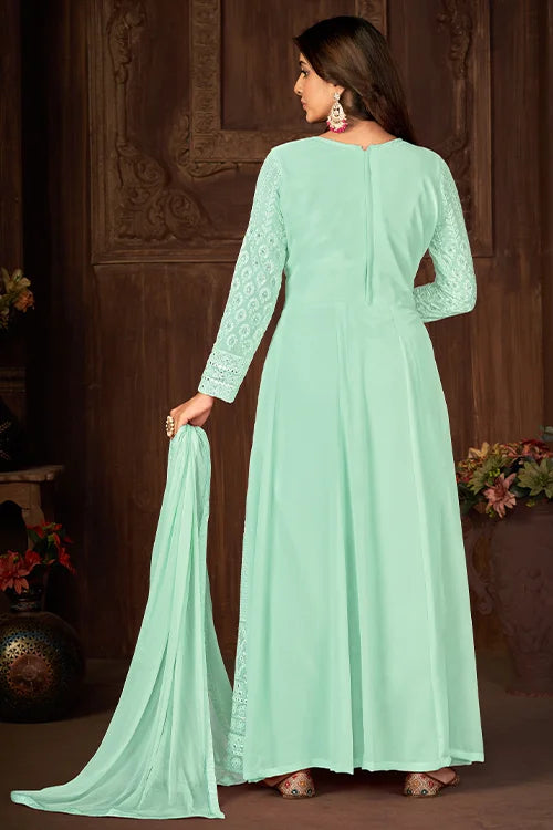 Long Flared Faux Georgette Sequins Embroidered Work Collection