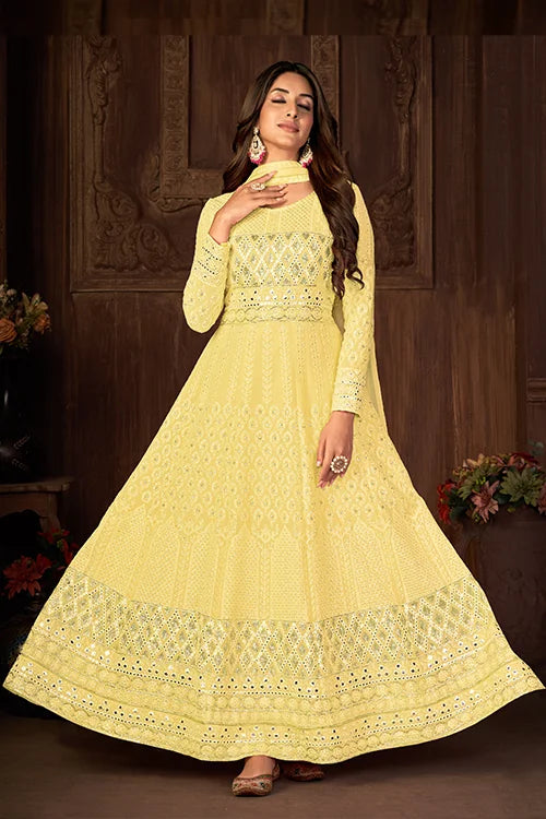 Long Flared Faux Georgette Sequins Embroidered Work Collection