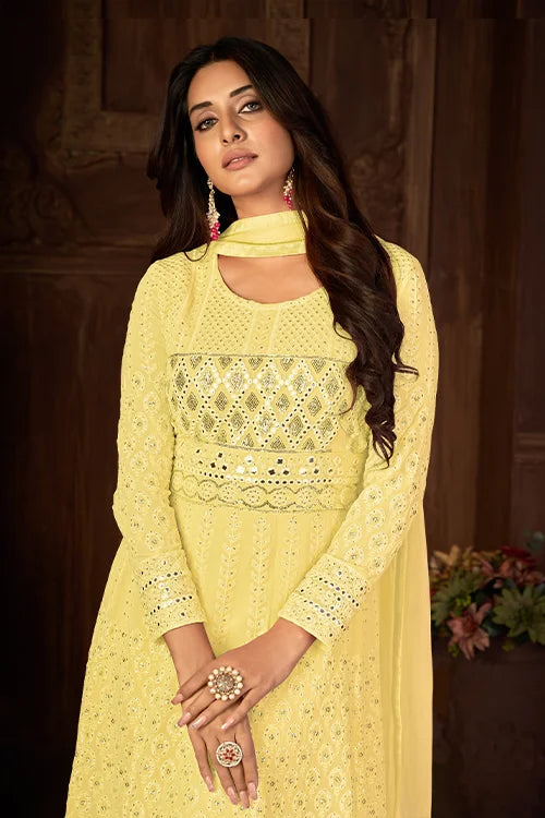 Long Flared Faux Georgette Sequins Embroidered Work Collection